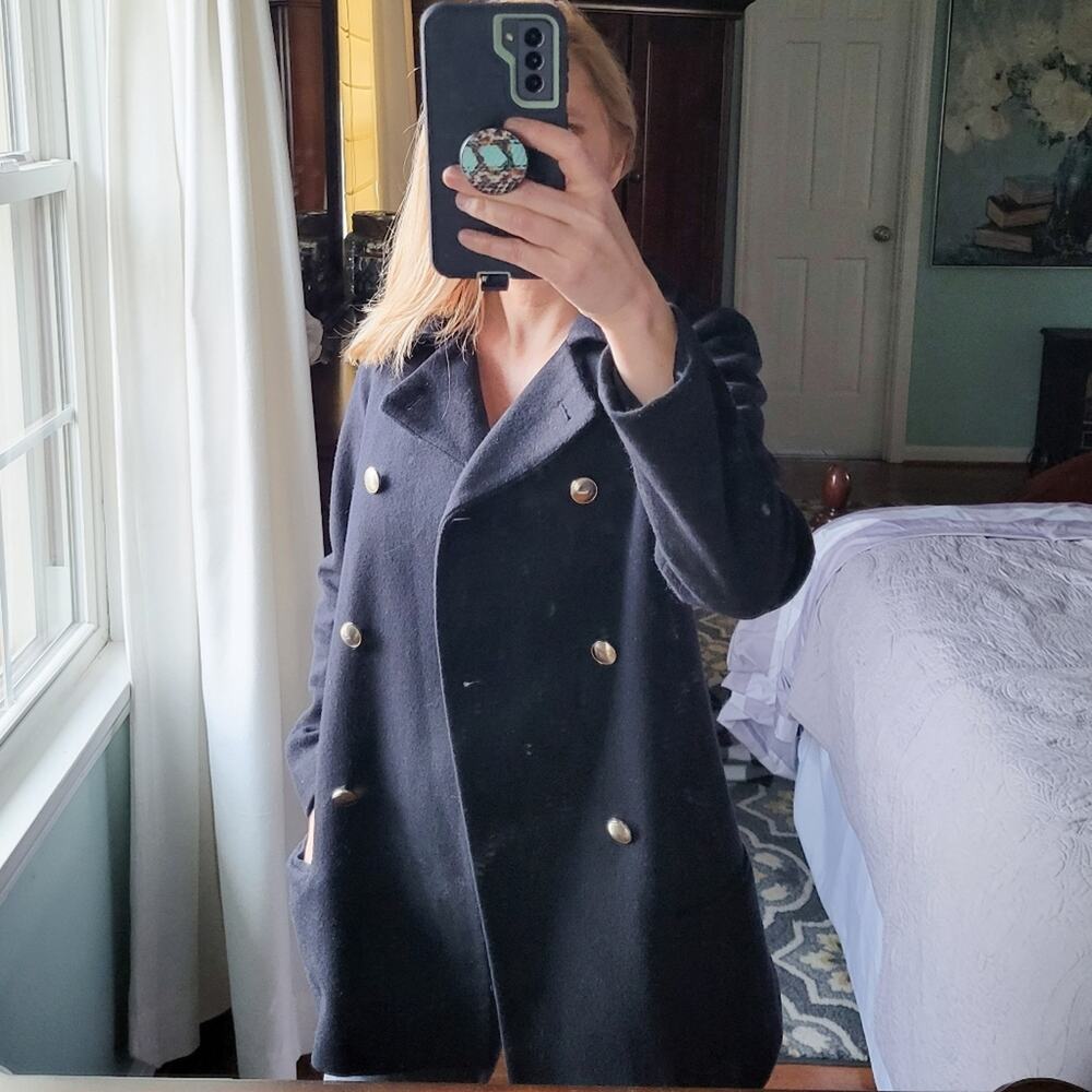 Zara Peacoat Jacket Black XS XSMALL, Gold Buttons, Double Breasted Long Sleeve
